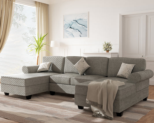 Upgrade Your Living Room with Our Modern U-Shaped Sectional Sofa with Sleeper Sofa Bed and Double Storage Spaces - Includes 3 Pillows - Reversible Chaise - Gray