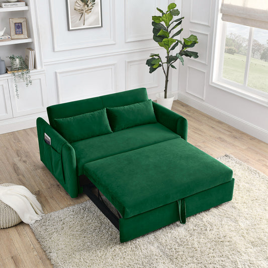 Ucloveria Sleeper Sofa, Pull Out Couch with 2 Detachable Arm Pockets, Loveseat Sleeper Adjustable, 55" Convertible Pull Out Sofa Bed for Living Room Bedroom, Velvet Green