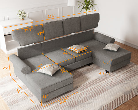 Upgrade Your Living Room with Our Modern U-Shaped Sectional Sofa with Sleeper Sofa Bed and Double Storage Spaces - Includes 3 Pillows - Reversible Chaise - Gray