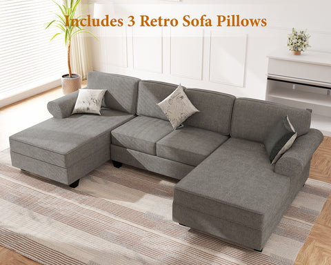 Upgrade Your Living Room with Our Modern U-Shaped Sectional Sofa with Sleeper Sofa Bed and Double Storage Spaces - Includes 3 Pillows - Reversible Chaise - Gray