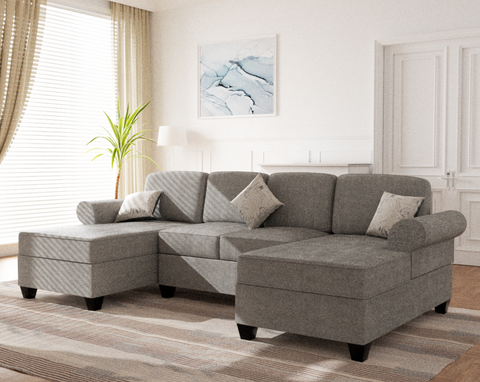 Upgrade Your Living Room with Our Modern U-Shaped Sectional Sofa with Sleeper Sofa Bed and Double Storage Spaces - Includes 3 Pillows - Reversible Chaise - Gray