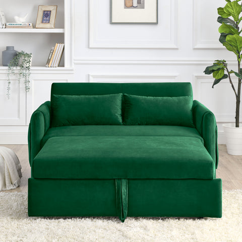 Ucloveria Sleeper Sofa, Pull Out Couch with 2 Detachable Arm Pockets, Loveseat Sleeper Adjustable, 55" Convertible Pull Out Sofa Bed for Living Room Bedroom, Velvet Green