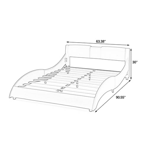 Queen Led Bed Frame Modern Faux Leather Upholstered Platform Bed Frame with RGB LED Lights and Headboard Wave Like Curve Low Profile Bed Frame,Wood Slats Support,Easy Assembly, White