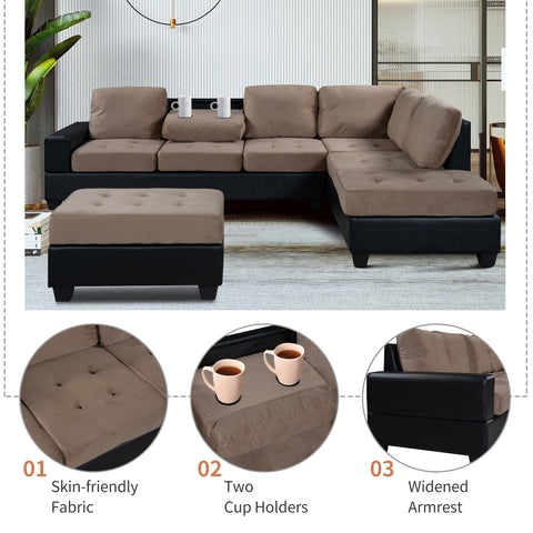 Orisfur. Modern Sectional Sofa with Reversible Chaise, L Shaped  Couch Set with Storage Ottoman and Two Cup Holders for Living Room