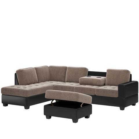 Orisfur. Modern Sectional Sofa with Reversible Chaise, L Shaped  Couch Set with Storage Ottoman and Two Cup Holders for Living Room