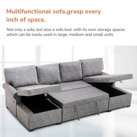 108.75" Sectional U-Shaped Sofa with 2 USB Chargers,2-seat  Sofa Bed With Double Storage Chaise longue,Sleeper Independent Used as Coffee Table,Seating Capacity 6