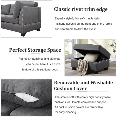 Orisfur. Reversible Sectional Sofa Space Saving with Storage Ottoman Rivet Ornament L-shape Couch for Small or Large Space Dorm Apartment