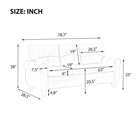 Orisfur. Mid-Century Sofa Classic Upholstered Couch with Rolled Arm for Home or Office (sofa)