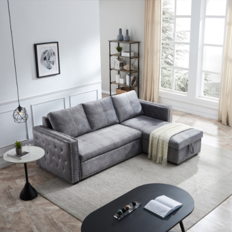 Transform Your Living Room with Ucloveria's 91" Sleeper Sofa Bed with Reversible Storage Chaise - L-Shape Lounge 2 in 1 Sectional Couch with Pull Out Bed in Delta Gray