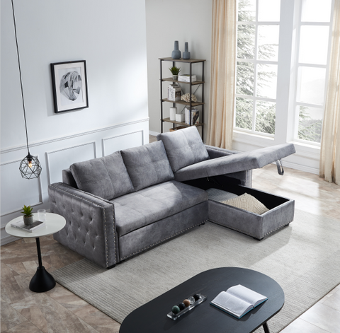 Transform Your Living Room with Ucloveria's 91" Sleeper Sofa Bed with Reversible Storage Chaise - L-Shape Lounge 2 in 1 Sectional Couch with Pull Out Bed in Delta Gray