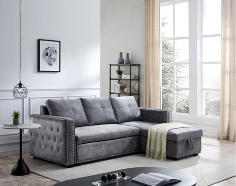 Transform Your Living Room with Ucloveria's 91" Sleeper Sofa Bed with Reversible Storage Chaise - L-Shape Lounge 2 in 1 Sectional Couch with Pull Out Bed in Delta Gray