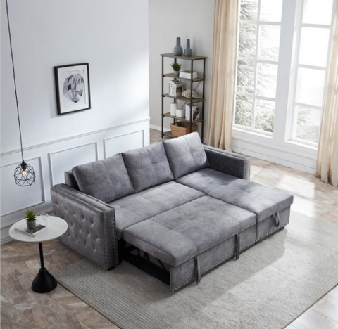 Transform Your Living Room with Ucloveria's 91" Sleeper Sofa Bed with Reversible Storage Chaise - L-Shape Lounge 2 in 1 Sectional Couch with Pull Out Bed in Delta Gray