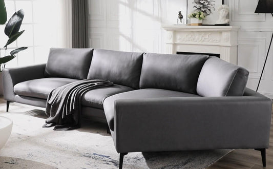 [Video]141.5" Huge a Shaped Corner Sofa with Metal Legs,Large Corner Wedge with Deep Seat,99% Finished, Modern English Arm,Right-handed,Leathaire Fabric,Grey