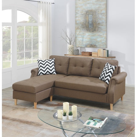 Living Room Corner Sectional Dark Coffee Polyfiber Chaise sofa Reversible Sectional