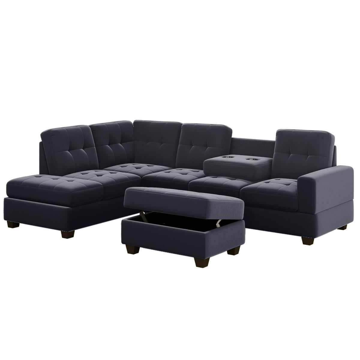 Orisfur. Modern Sectional Sofa with Reversible Chaise, L Shaped Couch Set with Storage Ottoman and Two Cup Holders for Living Room