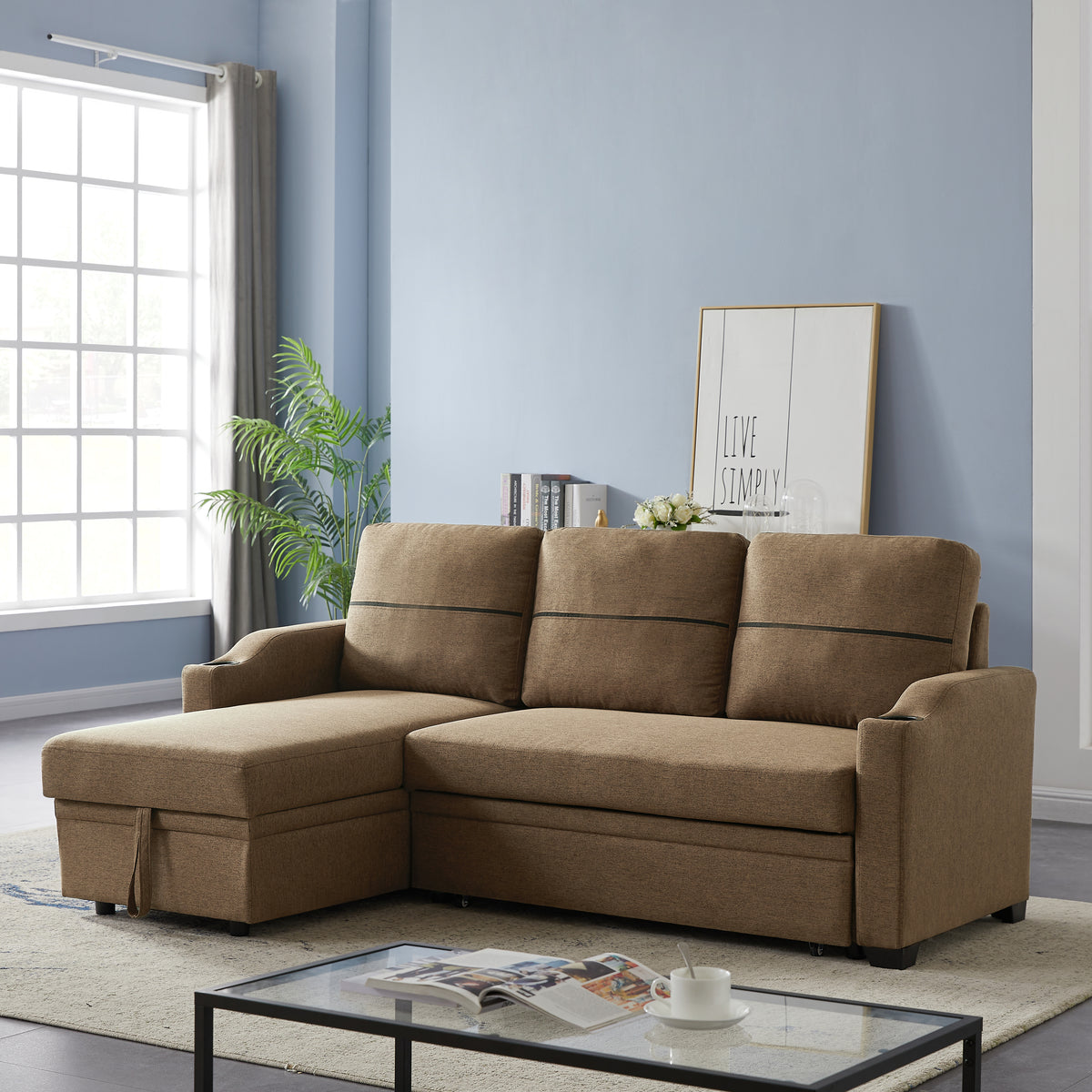 Brown broaching storage sofa