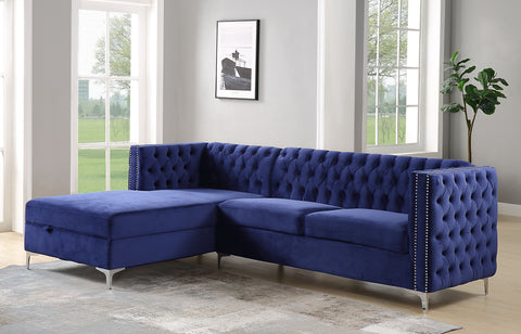 Sectional Sofa, Navy Blue Velvet