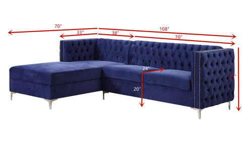 Sectional Sofa, Navy Blue Velvet