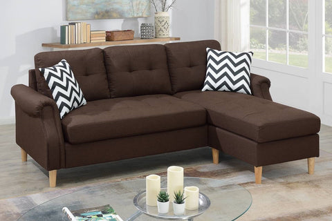 Living Room Corner Sectional Dark Coffee Polyfiber Chaise sofa Reversible Sectional