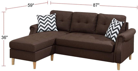 Living Room Corner Sectional Dark Coffee Polyfiber Chaise sofa Reversible Sectional