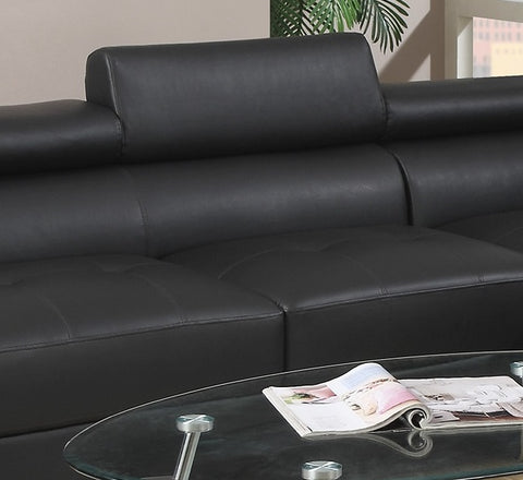 Sectional Living Room Furniture Faux Leather Adjustable Headrest Right Facing Chaise & Left Facing Sofa Black Color