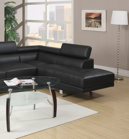 Sectional Living Room Furniture Faux Leather Adjustable Headrest Right Facing Chaise & Left Facing Sofa Black Color