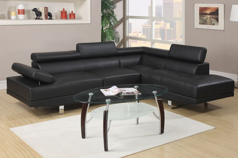 Sectional Living Room Furniture Faux Leather Adjustable Headrest Right Facing Chaise & Left Facing Sofa Black Color