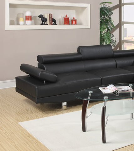 Sectional Living Room Furniture Faux Leather Adjustable Headrest Right Facing Chaise & Left Facing Sofa Black Color