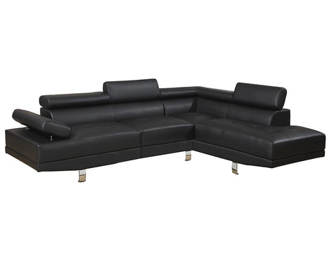 Sectional Living Room Furniture Faux Leather Adjustable Headrest Right Facing Chaise & Left Facing Sofa Black Color