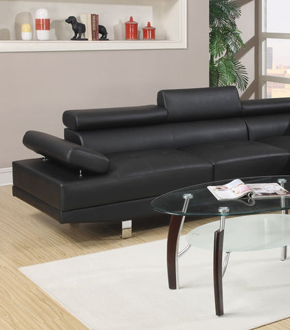 Sectional Living Room Furniture Faux Leather Adjustable Headrest Right Facing Chaise & Left Facing Sofa Black Color