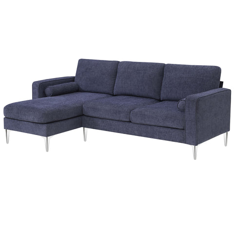 86" Convertible Sectional Sofa, Modern Chenille Fabric Sectional Sofa, L-Shaped Couch 3-Seat Sofa Sectional with Reversible Chaise (2 Pillows)