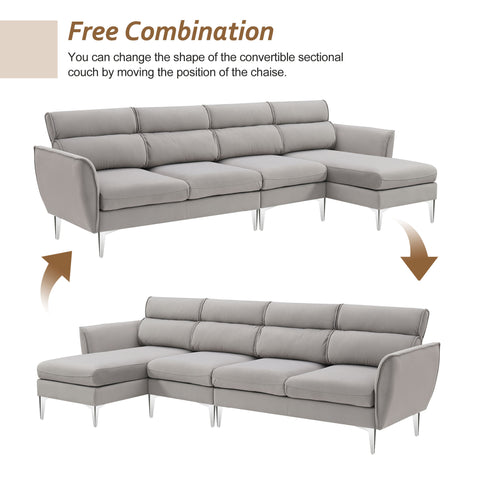 111 " Convertible Sectional Sofa Couch , Flannel L Shape Furniture Couch with Chaise Left/Right Handed Chaise