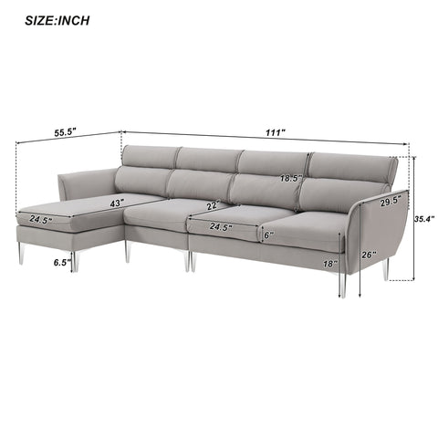 111 " Convertible Sectional Sofa Couch , Flannel L Shape Furniture Couch with Chaise Left/Right Handed Chaise