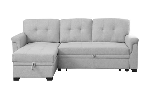 Light Gray Linen Reversible Sleeper Sectional Sofa with Storage Chaise