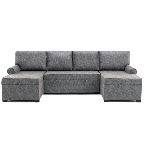 108.75" Sectional U-Shaped Sofa with 2 USB Chargers,2-seat  Sofa Bed With Double Storage Chaise longue,Sleeper Independent Used as Coffee Table,Seating Capacity 6