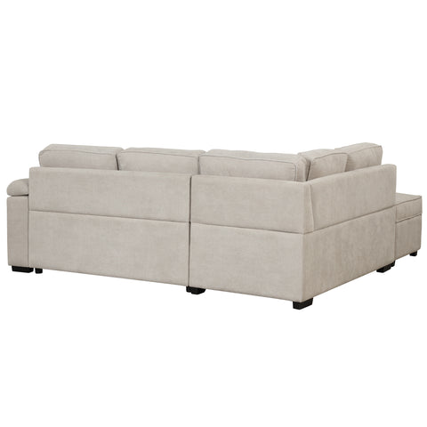 87.4" Sleeper Sofa Bed,2 in 1 Pull Out sofa bed L Shape Couch with Storage Ottoman for Living Room,Bedroom Couch and Small Apartment，Beige