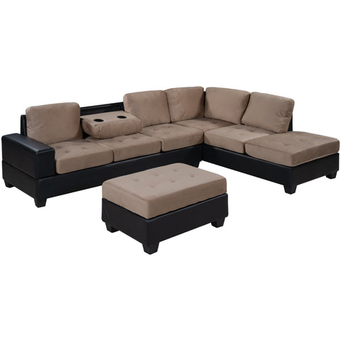 Orisfur. Modern Sectional Sofa with Reversible Chaise, L Shaped  Couch Set with Storage Ottoman and Two Cup Holders for Living Room