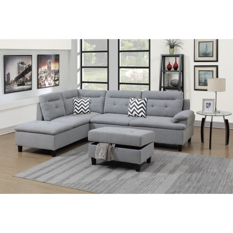 Living Room Furniture Black Cushion Sectional w Ottoman Linen Like Fabric Sofa Chaise