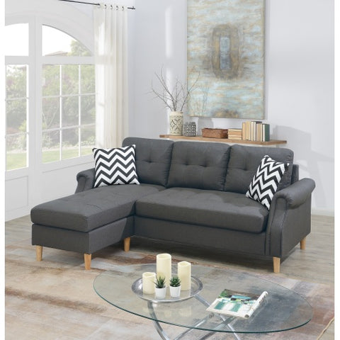 Living Room Corner Sectional Dark Coffee Polyfiber Chaise sofa Reversible Sectional