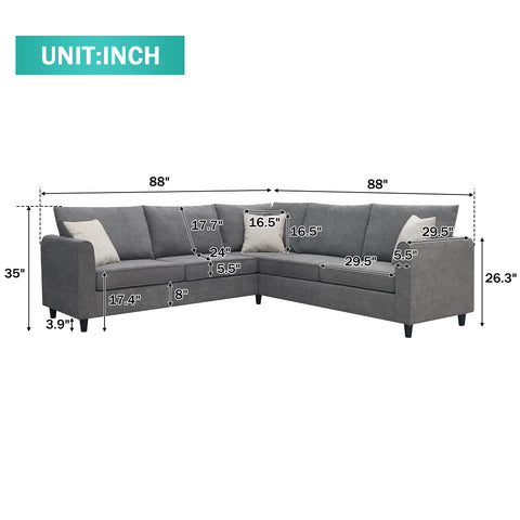 [VIDEO provided] [New] 88*88" Modern Upholstered Living Room Sectional Sofa, L Shape Furniture Couch with 3 Pillows