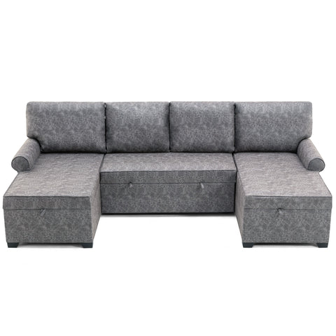 108.75" Sectional U-Shaped Sofa with 2 USB Chargers,2-seat  Sofa Bed With Double Storage Chaise longue,Sleeper Independent Used as Coffee Table,Seating Capacity 6