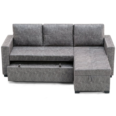 84" L Sectional Sofa with 2 USB Charger,2 seats  Sofa Bed With  Storage chaise,Sleeper Independent Use as Coffee Table,Nail headed,3-seat