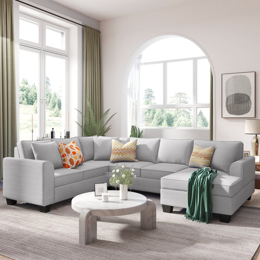 [New] 110*86" Sectional Sofa Upholstered Modern English Arm Classic U-shaped Sofa 3 Pillows Included