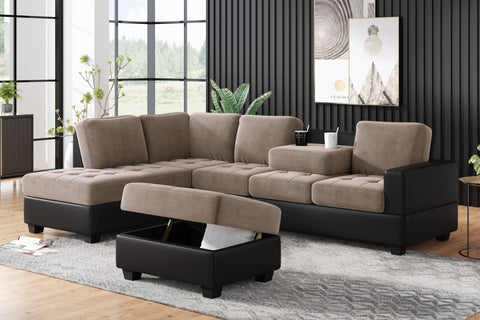 Orisfur. Modern Sectional Sofa with Reversible Chaise, L Shaped  Couch Set with Storage Ottoman and Two Cup Holders for Living Room