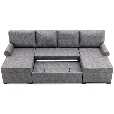 108.75" Sectional U-Shaped Sofa with 2 USB Chargers,2-seat  Sofa Bed With Double Storage Chaise longue,Sleeper Independent Used as Coffee Table,Seating Capacity 6