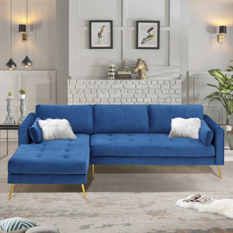 Orisfur. Sectional Sofa with Two Pillows, L-Shape Upholstered Couch with Modern Elegant Velvet for Living Room Apartment