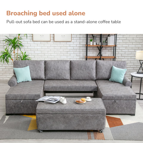 108.75" Sectional U-Shaped Sofa with 2 USB Chargers,2-seat  Sofa Bed With Double Storage Chaise longue,Sleeper Independent Used as Coffee Table,Seating Capacity 6