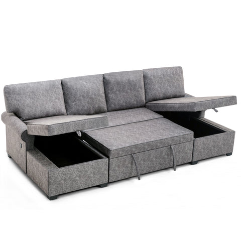 108.75" Sectional U-Shaped Sofa with 2 USB Chargers,2-seat  Sofa Bed With Double Storage Chaise longue,Sleeper Independent Used as Coffee Table,Seating Capacity 6