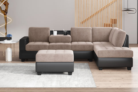 Orisfur. Modern Sectional Sofa with Reversible Chaise, L Shaped  Couch Set with Storage Ottoman and Two Cup Holders for Living Room