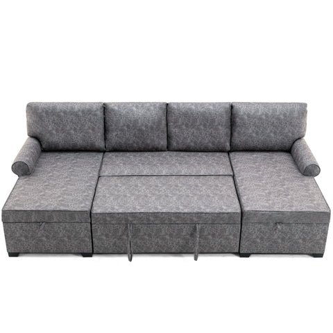 108.75" Sectional U-Shaped Sofa with 2 USB Chargers,2-seat  Sofa Bed With Double Storage Chaise longue,Sleeper Independent Used as Coffee Table,Seating Capacity 6